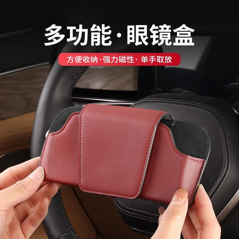 Leather Sun Visor EyeGlasses Holder