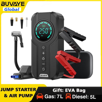 BUVAYE Car Jump Starter Air Pump Portable Air Compressor Multi-function Tire Inflator Auto Portable Battery Starter With EVA Bag
Multi-Function Tire Inflator Jump Starter