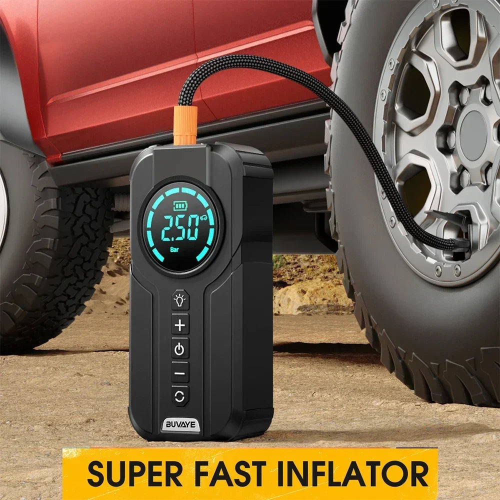 BUVAYE Car Jump Starter Air Pump Portable Air Compressor Multi-function Tire Inflator Auto Portable Battery Starter With EVA Bag
Multi-Function Tire Inflator Jump Starter