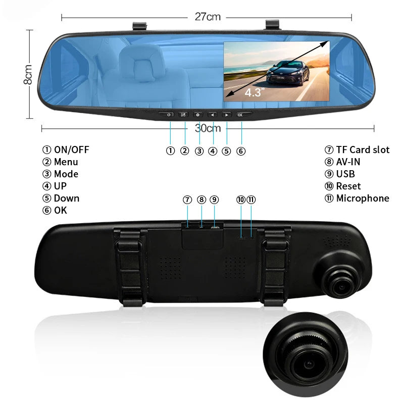 4.3 Inches DVR Rearview Mirror Driving Recorder