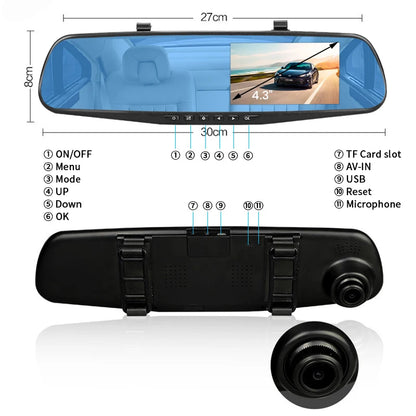 4.3 Inches DVR Rearview Mirror Driving Recorder