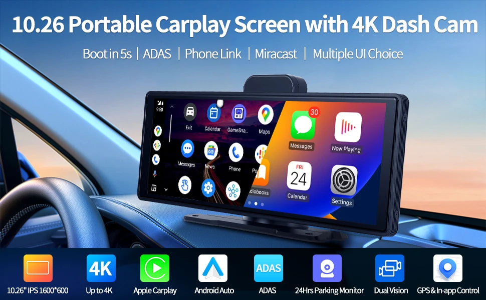 Wireless Android Carplay Night Dashcam