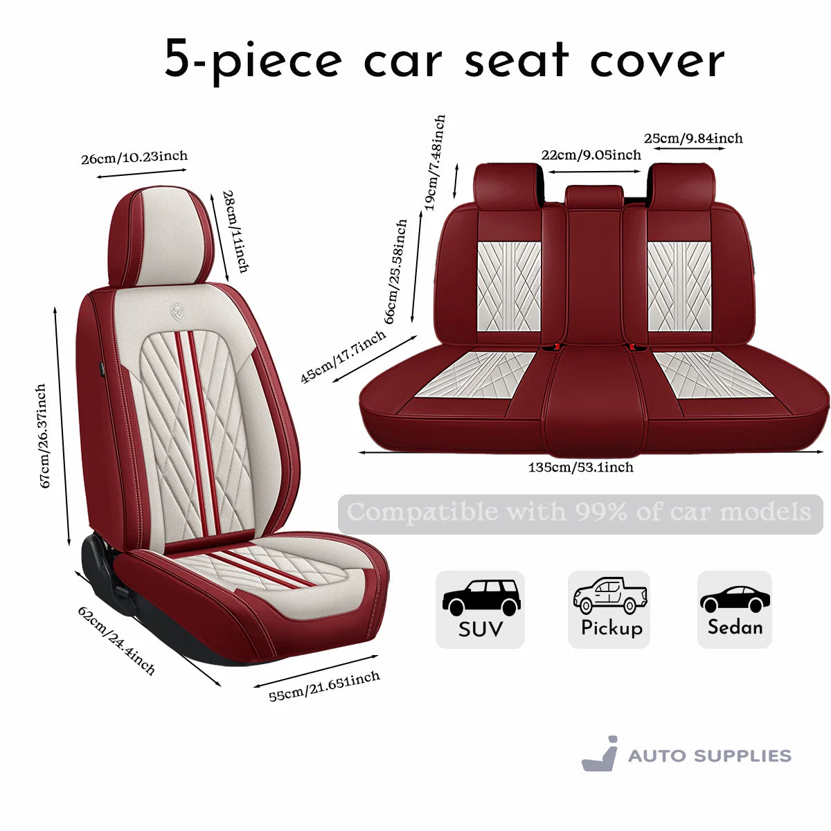 Car seat cover, universal model for 5 seats, suitable for SUV, sedan and pickup truck